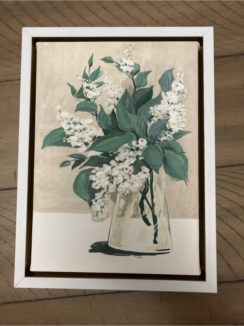 Framed Floral Canvas Wall Art – Neutral White & Sage Green Botanical Print